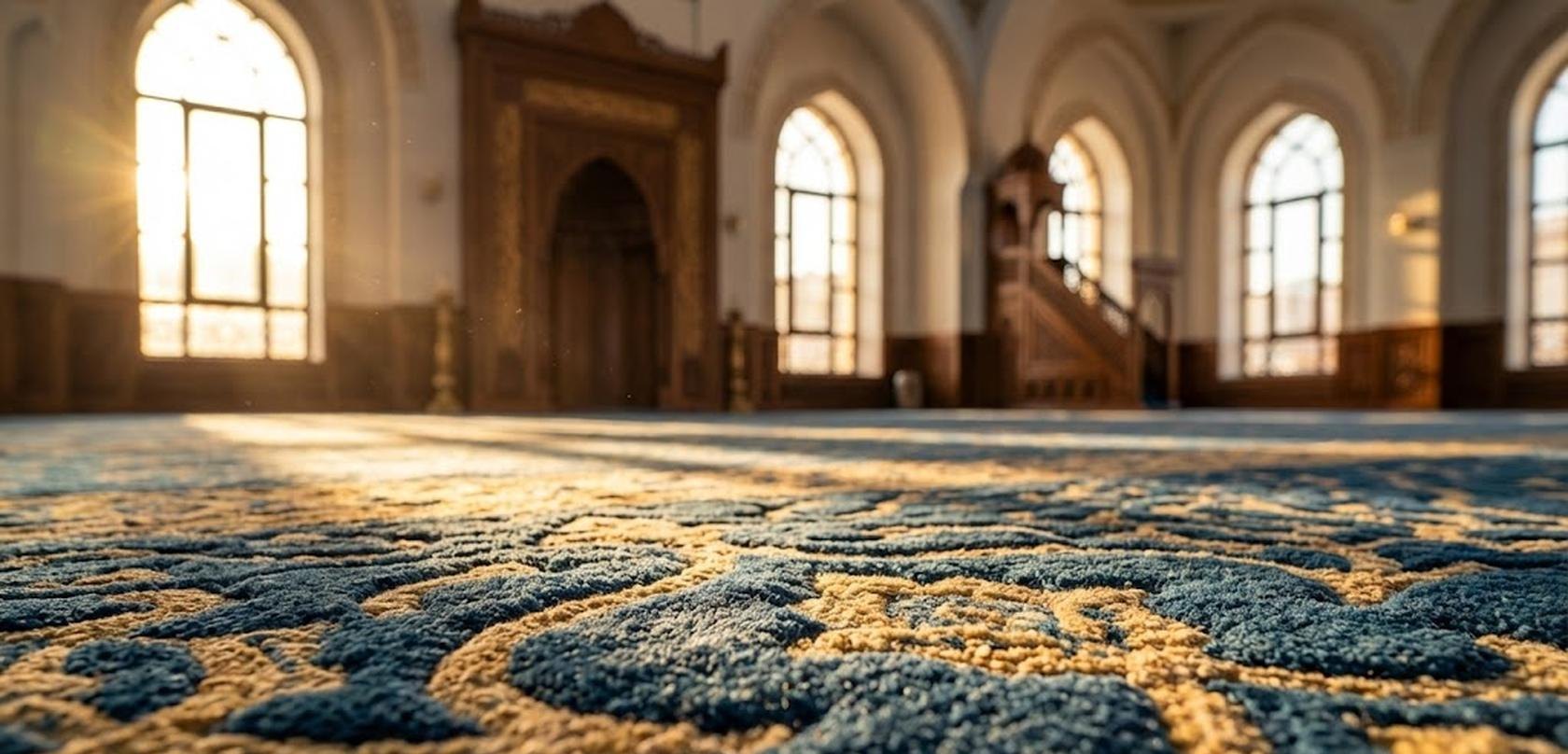 Saf desenli bir cami halısının yakın çekimi